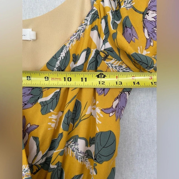 All In Favor Nordstrom yellow floral midi short sleeve dress Sz S - Picture 7 of 9